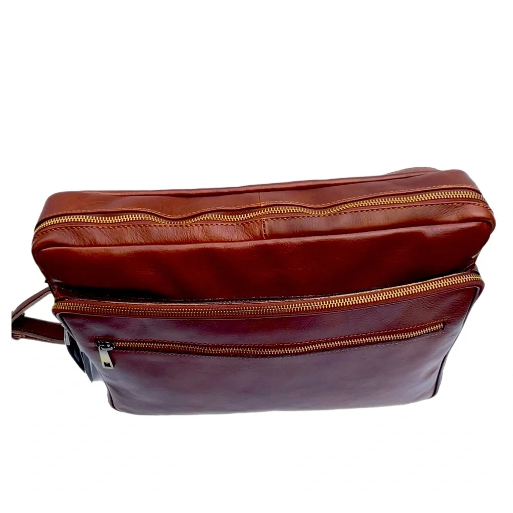 🆕 NWT Old Angler Firenze Cognac Leather Briefcase/Messenger Bag